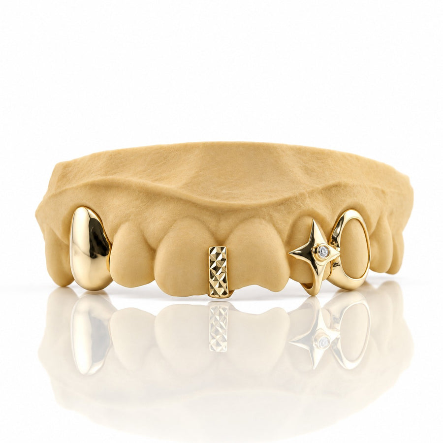 Custom 6pcs 3D Star x Gap Filler Grillz: 925 Sterling Silver (Free Mold Kit)