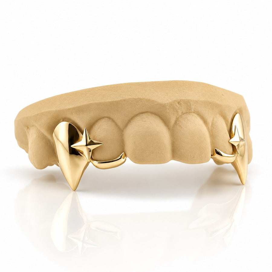 Custom 4pcs Star x Extended Fangs Grillz: 925 Sterling Silver (Free Mold Kit)