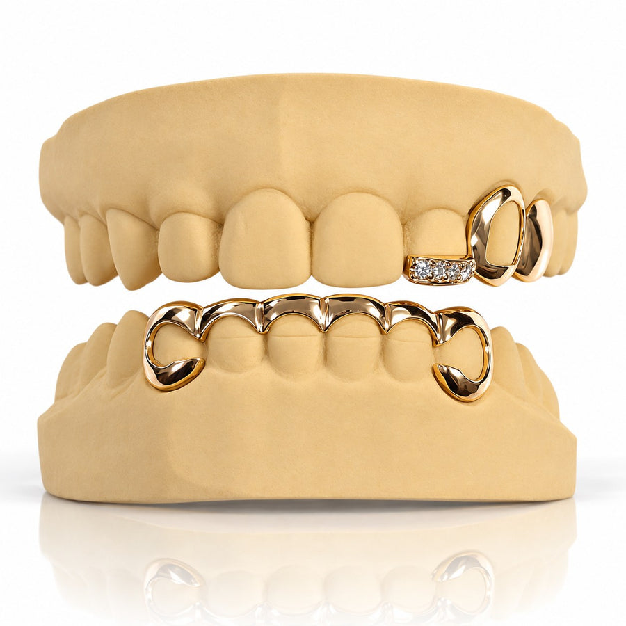 Custom 3on6 Moissanite Tip and Bar Grillz: 925 Sterling Silver (Free Mold Kit)