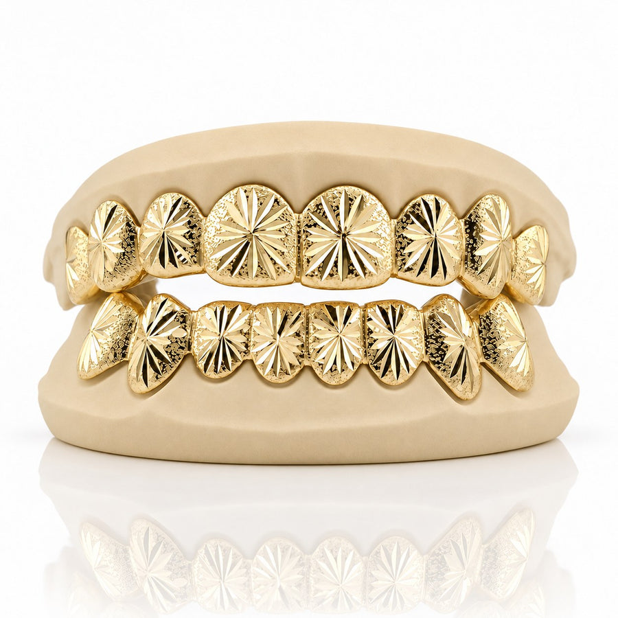 Custom 8pcs Starburst Cuts and Dust Grillz: 925 Sterling Silver (Free Mold Kit)