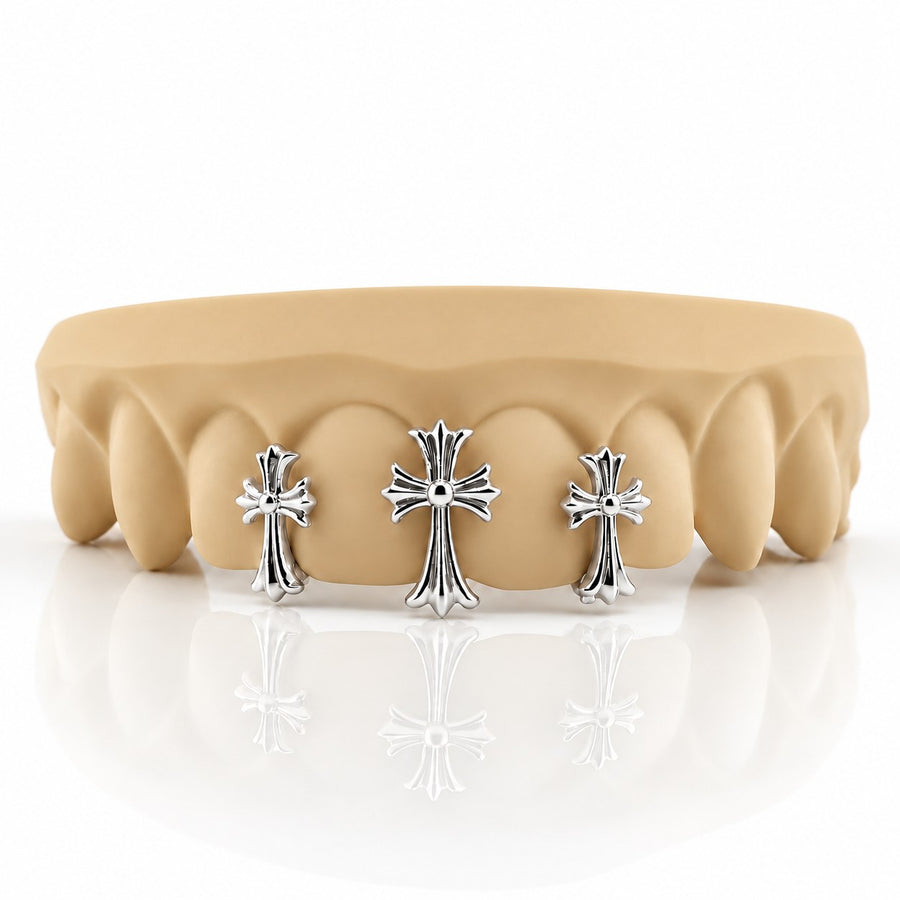 Custom 4pcs 3D Cross Trio Grillz: 925 Sterling Silver (Free Mold Kit)