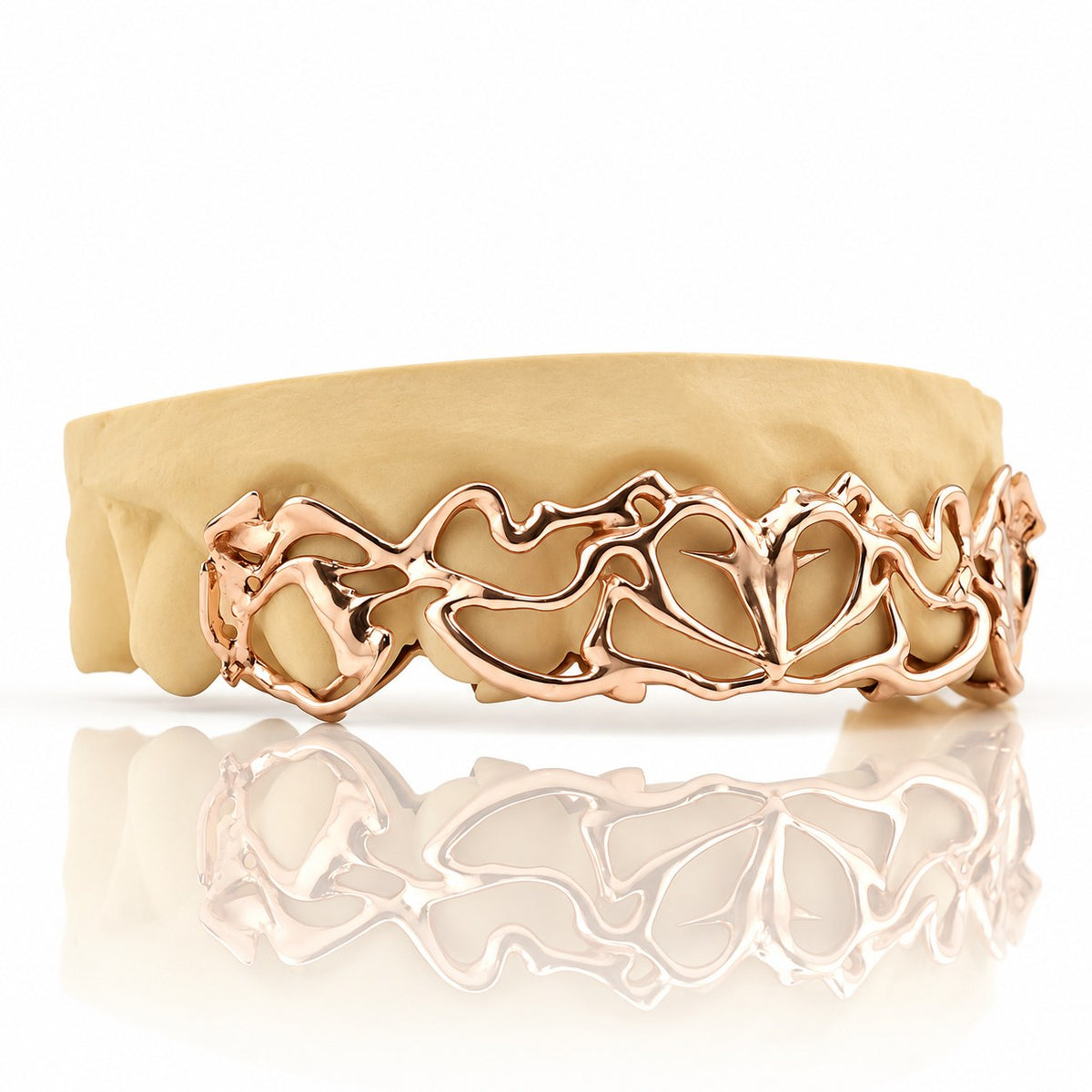 Custom 8pc top grillz with tribal openwork design, rose gold plated 925 silver - angle 2