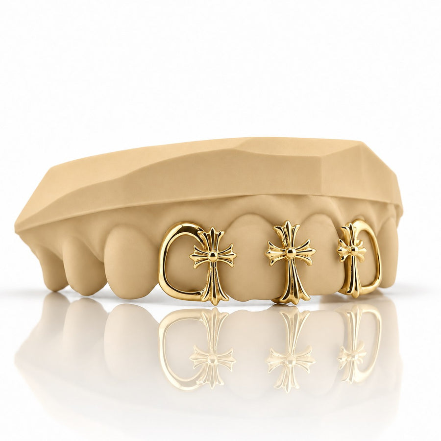 Custom 4pcs 3D Cross with Open Face Grillz: 925 Sterling Silver (Free Mold Kit)