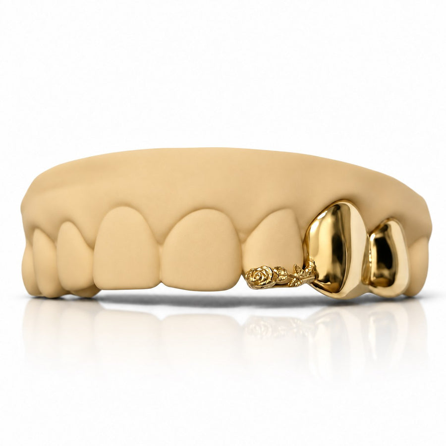 Custom 3pc Rose Detail x Solid Caps Grillz: 925 Sterling Silver (Free Mold Kit)