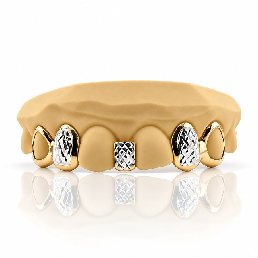 Custom 3pc Open Face x Diamond Cuts Gap Filler GRILLZ: 925 Sterling Silver (Free Mold Kit)