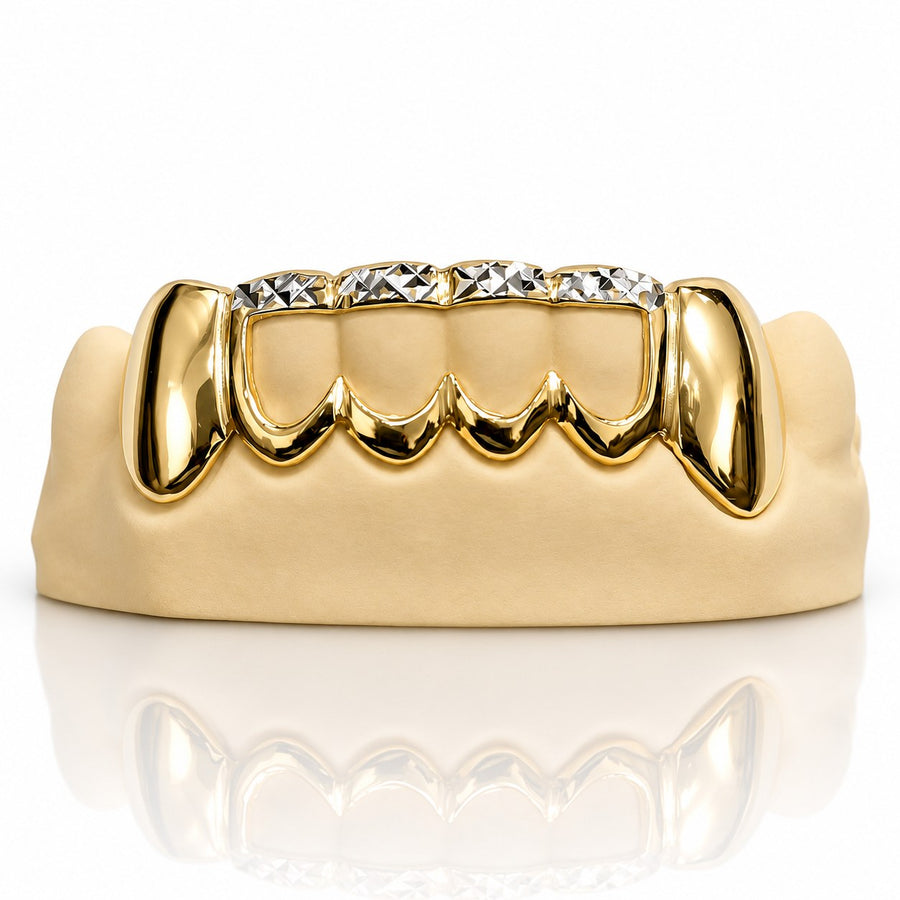 Custom 6pcs Open Face with Diamond Cuts Grillz: 925 Sterling Silver (Free Mold Kit)