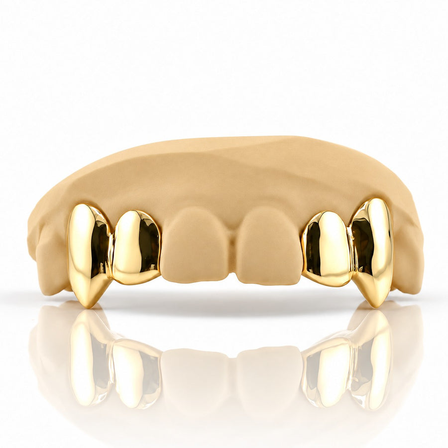 Custom 4pcs Solid with Small Fangs Grillz: 925 Sterling Silver (Free Mold Kit)
