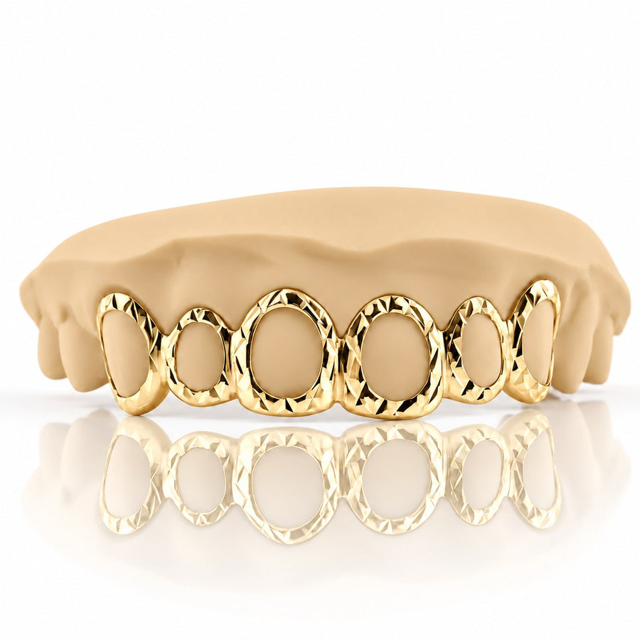 Custom 6pcs Open Face x Diamond Cuts Grillz: 925 Sterling Silver (Free Mold Kit)