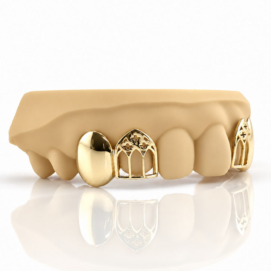 Custom 4pcs Solid x Gothic Window Grillz: 925 Sterling Silver (Free Mold Kit)