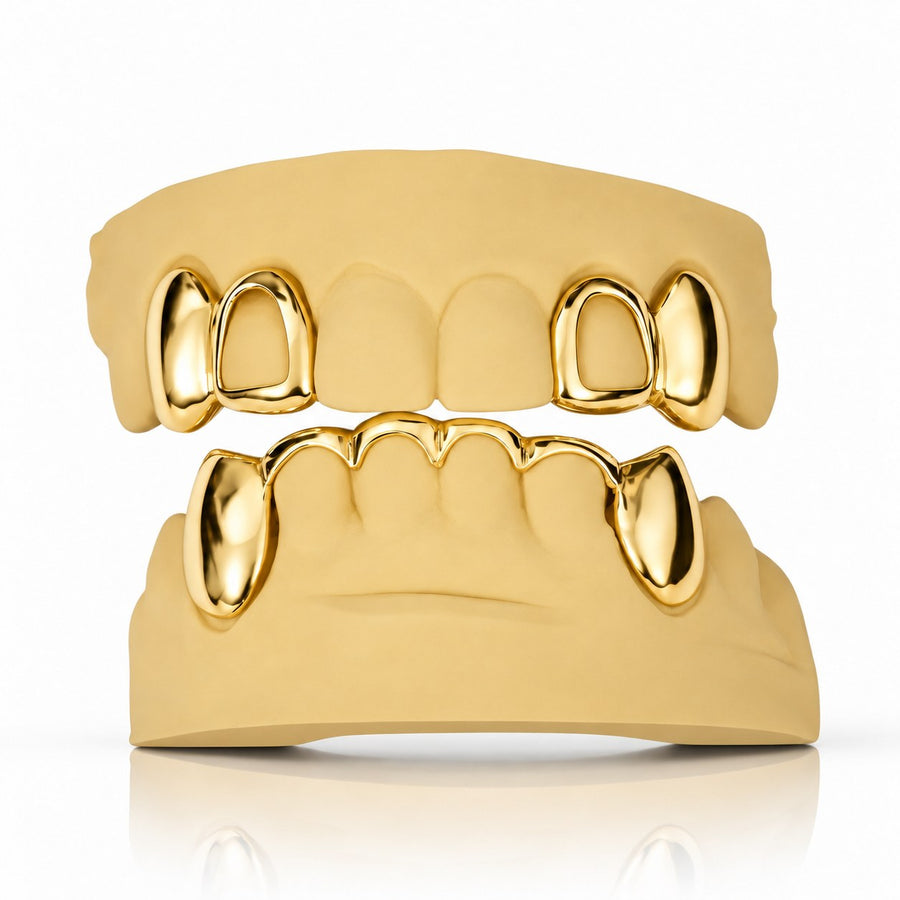 Custom 4pcs on 6pcs Open Face x Curved Front Bar Grillz: 925 Sterling Silver (Free Mold Kit)