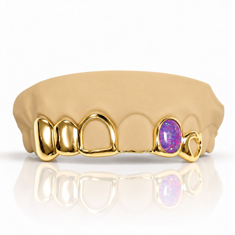 Custom 6pc Opal Stone with Star Grillz: 925 Sterling Silver (Free Mold Kit)