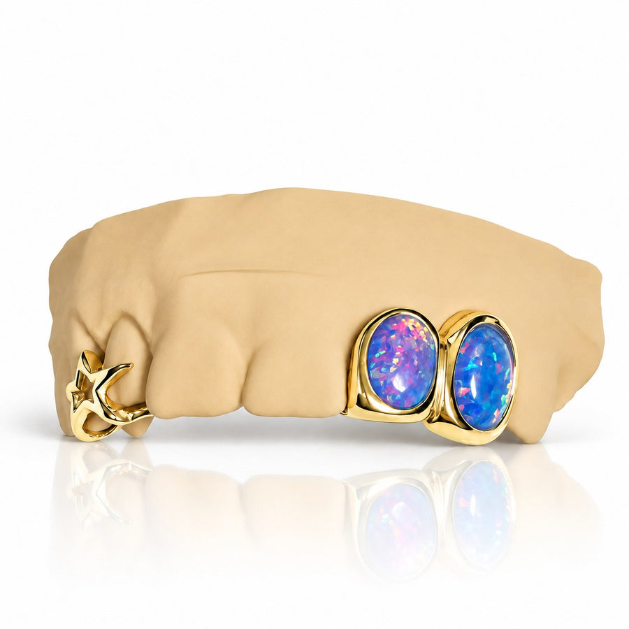 Custom 6pc Blue Opals with Big 3D Stars GRILLZ: 925 Sterling Silver (Free Mold Kit)