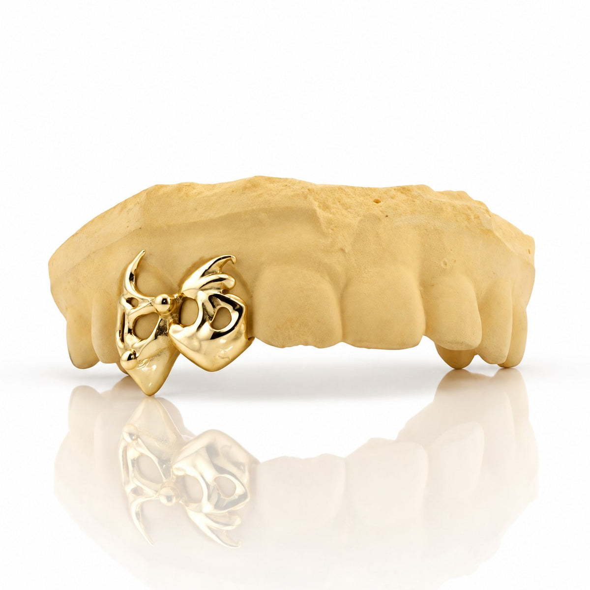 Custom 2pc top grillz with openwork bow design, yellow gold plated 925 silver - angle 2