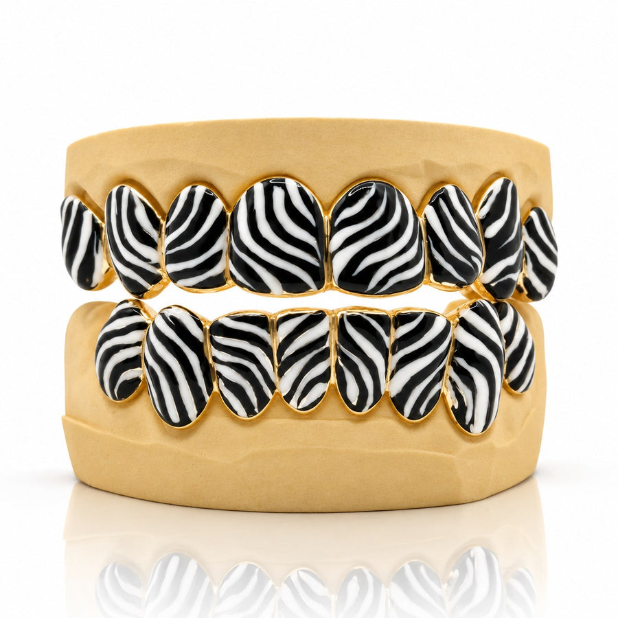 Custom 3D Zebra Stripe with ENAMEL Painting GRILLZ: 925 Sterling Silver (Free Mold Kit)